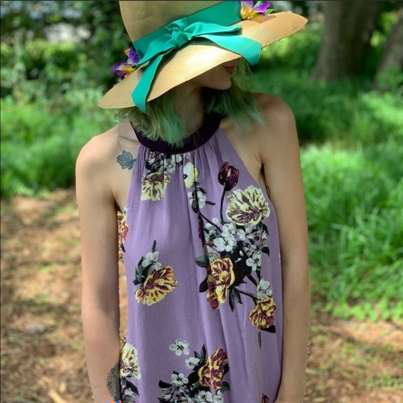 Veronica- purple floral cage back dress - Picture 2 of 8